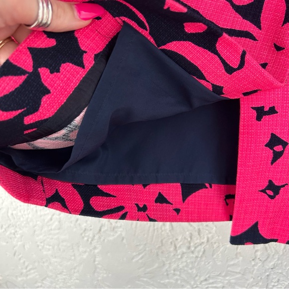 J Crew | Hot Pink and Navy Floral Pencil Cotton Basketweave Skirt Size 6 - Picture 6 of 12